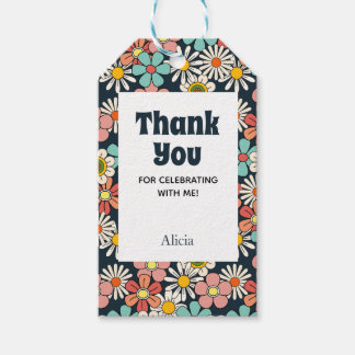 Étiquettes-cadeau Retro Hippie Super Fleur Bonjour Quatre-Vingt Anni