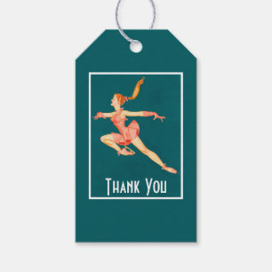 Étiquettes-cadeau Retro Image Figure Patinage En Merci Rosé