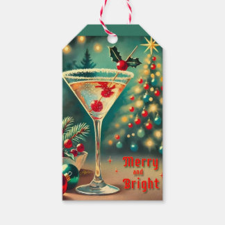 Étiquettes-cadeau Retro les années 50 Merry Bright Christmas Cocktai