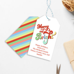 Étiquettes-cadeau Retro Merry et Bright Christmas Custom