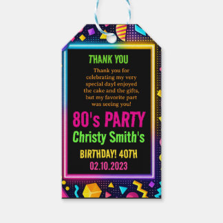 Étiquettes-cadeau Retro Neon 80s Birthday Adult Party