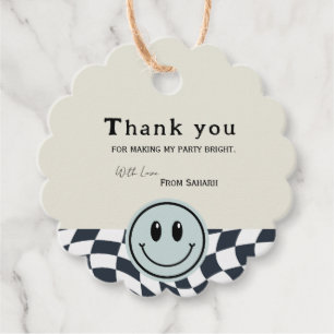 Étiquettes Cadeau Retro noir et blanc à damiers anniversaire Merci