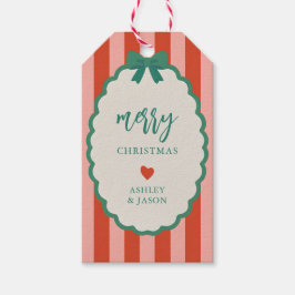 Étiquettes-cadeau Retro Pink, Red, and Green Striped Merry Christmas