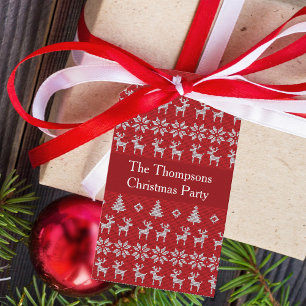 Étiquettes-cadeau Retro Red Christmas Reindeer Custom Holiday Party
