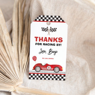 Étiquettes-cadeau Retro Red Race Car Fast One Boy Anniversaire Faveu