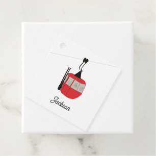 Étiquettes Cadeau Retro Red Ski Gondola Lift Personnalisé