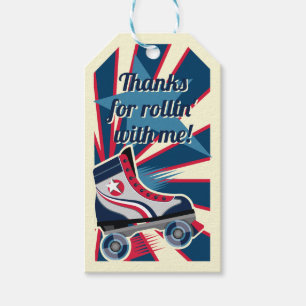 Étiquettes-cadeau Retro Roller Skate Party Bleu & Rouge 70's