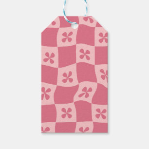 Étiquettes-cadeau Retro rose À damiers motif floral