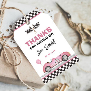 Étiquettes-cadeau Retro Rose Race Car Fast One Girl Anniversaire Fav