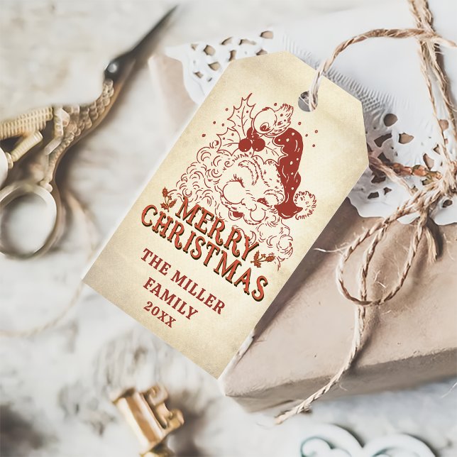 Étiquettes-cadeau Retro Santa Claus Noël Fête Favoriser les étiquett (Créateur téléchargé)