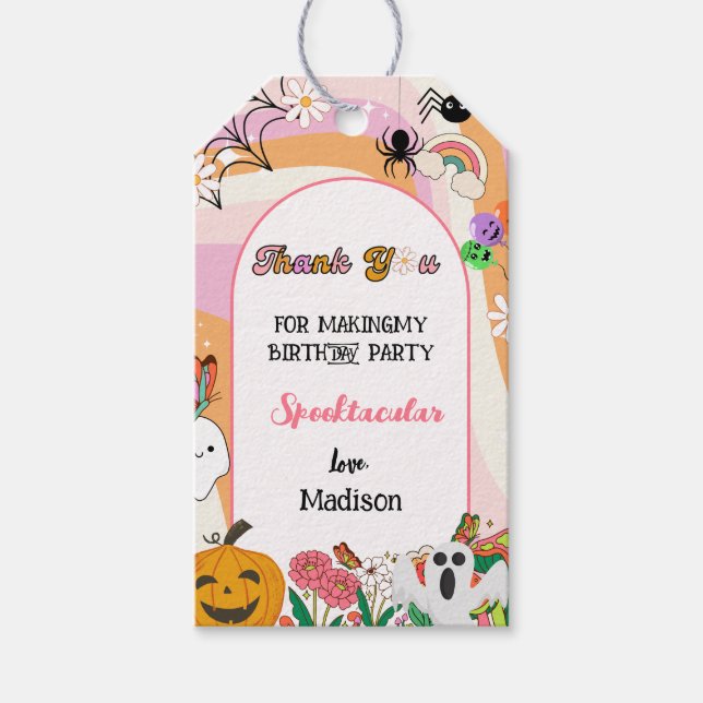 Étiquettes-cadeau Retro Super Halloween Merci Anniversaire (Devant)