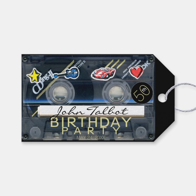 Étiquettes-cadeau Retro T3 Audiotape 50e Anniversaire Merci Don T (Devant (Horizontal))