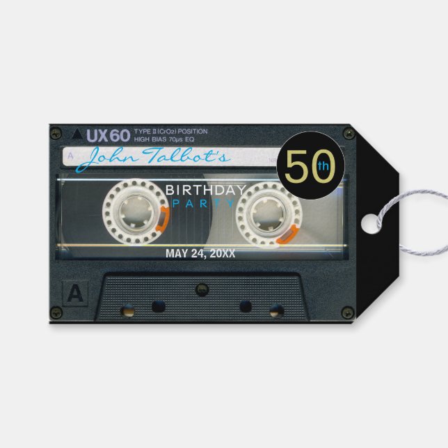 Étiquettes-cadeau Retro T6 Audiotape 50e Anniversaire Merci Don T (Devant (Horizontal))