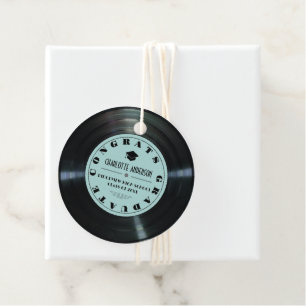 Étiquettes Cadeau Retro Vinyl Record Turquoise Graduation