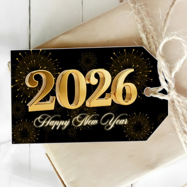 Étiquettes-cadeau Réveillon du Nouvel An 2026 Party Or & Noir  (Créateur téléchargé)