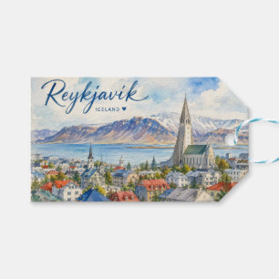 Étiquettes-cadeau Reykjavik Islande souvenir aquarelle