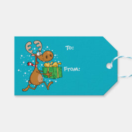 Étiquettes-cadeau Rindeer Drôle Courir Avec Un Cadeau