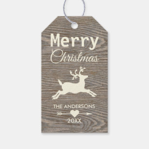 Étiquettes-cadeau Rinder de bois rustique Beige Joyeux Noël