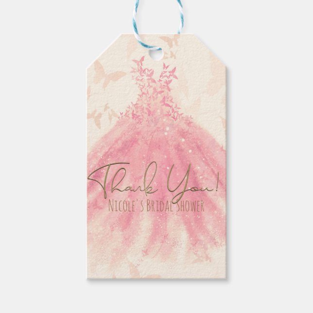 Étiquettes-cadeau Robe à paillettes Peach Danse Papillon Mariage (Devant)