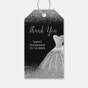 Étiquettes-cadeau Robe Argent Faux Parties scintillant Quinceanera