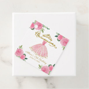 Étiquettes Cadeau Robe de Quinceanera Florale Rose Chaud