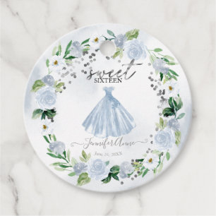 Étiquettes Cadeau Robe Fleurie Bleue pour les 16 ans Douce