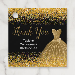 Étiquettes Cadeau Robe Or Faux Parties scintillant Quinceanera