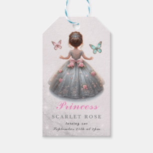 Étiquettes-cadeau Robe princesse en argent rose Fête d'anniversaire 