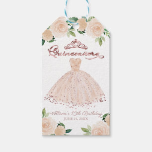 Étiquettes-cadeau Robe Quinceanera Rose Gold Blush Fleur Rose