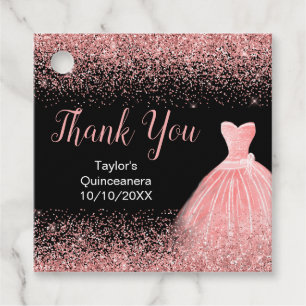 Étiquettes Cadeau Robe rose rose Faux Parties scintillant Quinceaner