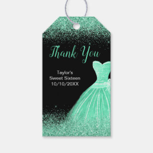 Étiquettes-cadeau Robe Vert clair Faux Parties scintillant Douce 16