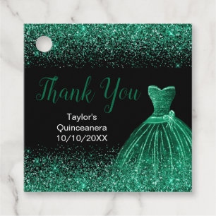 Étiquettes Cadeau Robe Vert foncé Faux Parties scintillant Quinceane