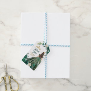 Étiquettes-cadeau Robe verte Emeraude Quinceañera Merci de la Couron