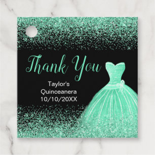 Étiquettes Cadeau Robe verte Quinceanera Mint Robe Faux Parties scin