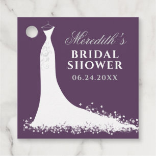 Étiquettes Cadeau Robes de mariée élégante prune Shower Argent