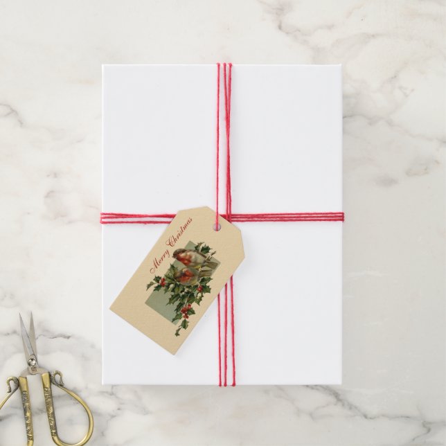 Étiquettes-cadeau Robins de Noël et Holly (With Twine)