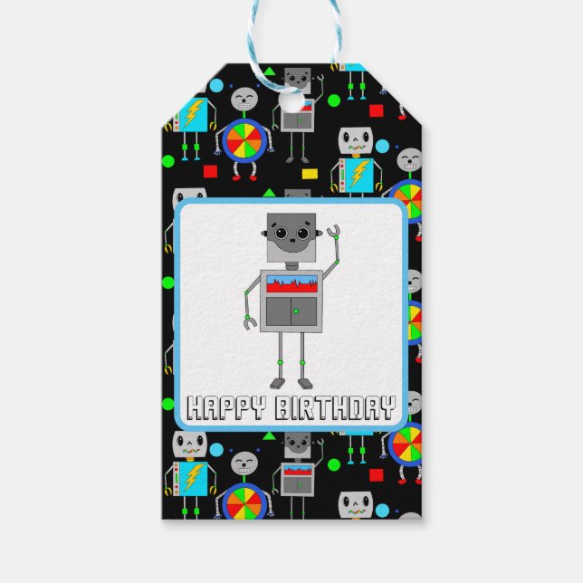 Étiquettes-cadeau Robot d'anniversaire du garçon (Devant)