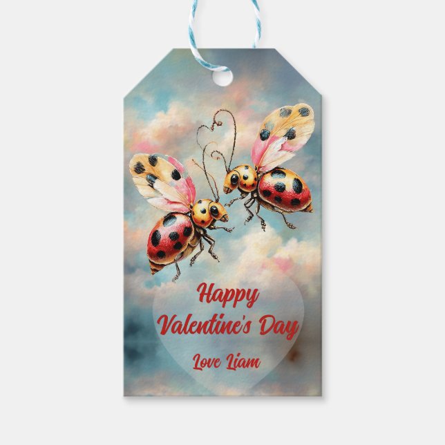 Étiquettes-cadeau Romantic Ladybugs in Flight (Devant)
