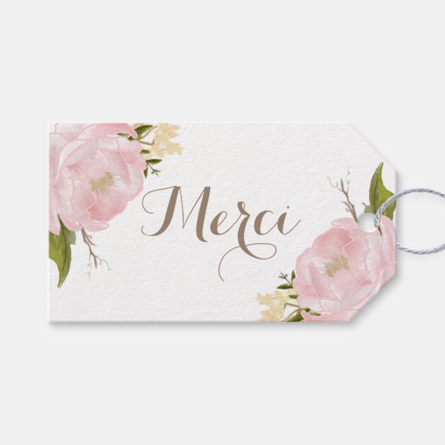 Étiquettes-cadeau Romantique Peonies roses Wreath Merci Merci (Devant (Horizontal))