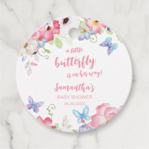 Étiquettes Cadeau Rond de Baby Shower Fleur Little Butterfly