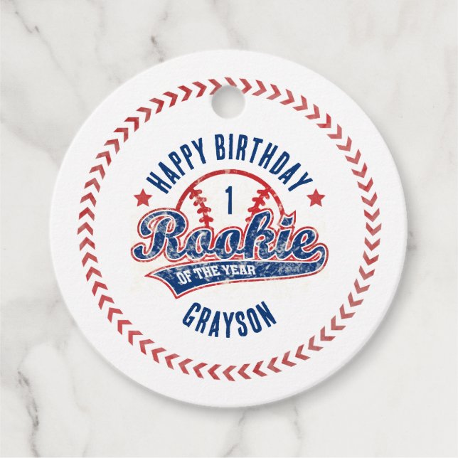 Étiquettes Cadeau Rookie de baseball de l'année 1er fête d'anniversa (Devant)