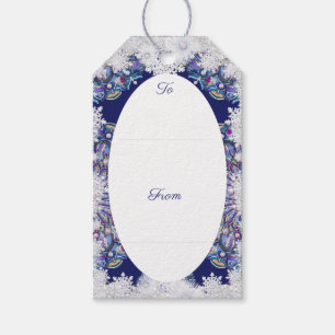Étiquettes-cadeau Rosace bleue et flocon de neige