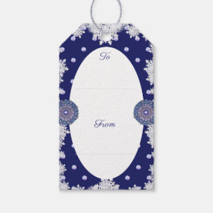 Étiquettes-cadeau Rosace bleue et flocon de neige