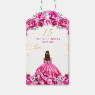 Étiquettes-cadeau Rose Chaud Princesse Quinceañera Joyeux Anniversai
