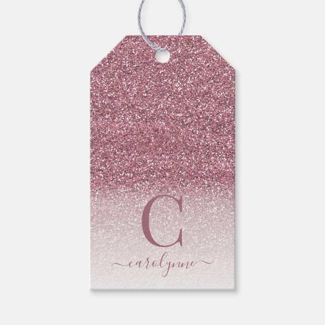Étiquettes-cadeau Rose chic | Monogramme Rose Parties scintillant or (Devant)