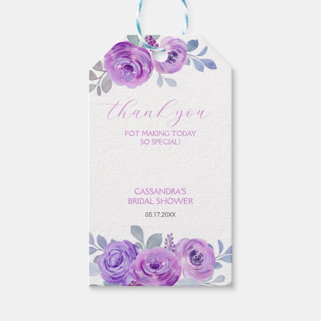 Étiquettes-cadeau Rose chic violet verdure florale Baby Shower  (Devant)