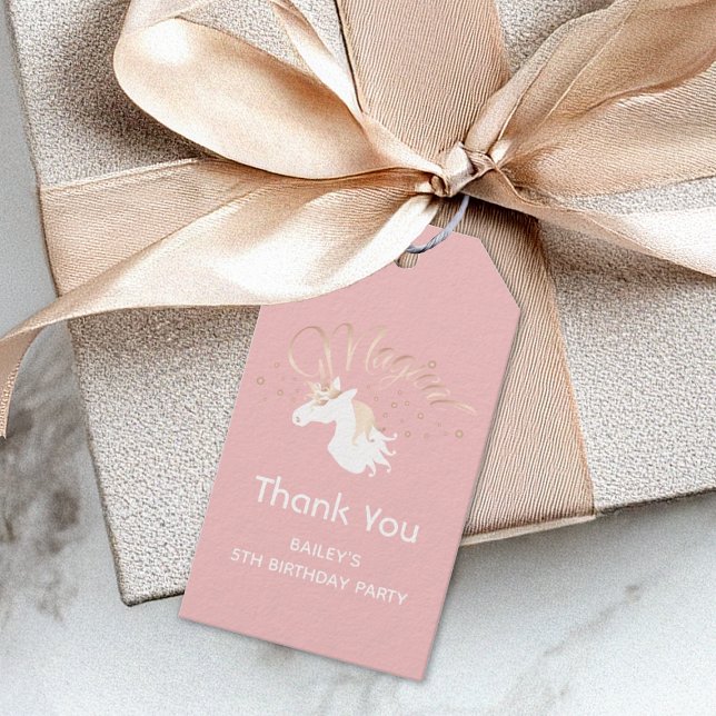 Étiquettes-cadeau Rose clair rose blanc magique Unicorn Merci (Créateur téléchargé)