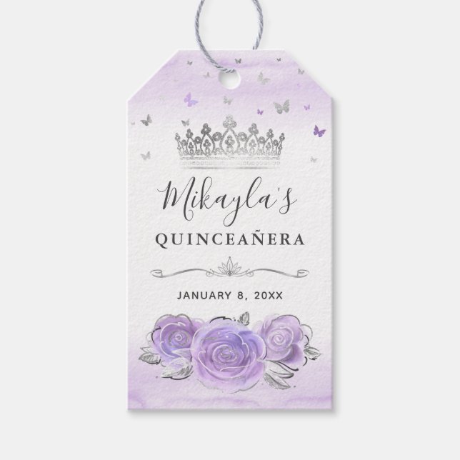 Étiquettes-cadeau Rose clair violet Mercis  argent  Favoriser (Devant)