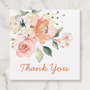 Étiquettes Cadeau Rose, crème, abricot Baby shower floral Merci