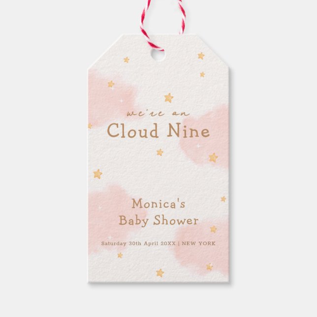 Étiquettes-cadeau Rose Cute Nuage Neuf Fille Douche bébé (Devant)